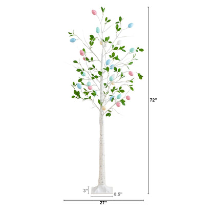 6 ft pre-lit Easter egg twig tree with 24 warm LEDs, pastel eggs, white trunk Nearly Natural on Tampa Home & Garden Store