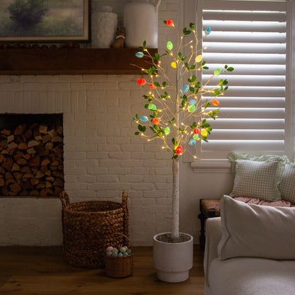 6' Pre-Lit Easter Egg Twig Tree by Nearly Natural, 24 warm white LEDs in a white pot on Tampa Home & Garden Store
