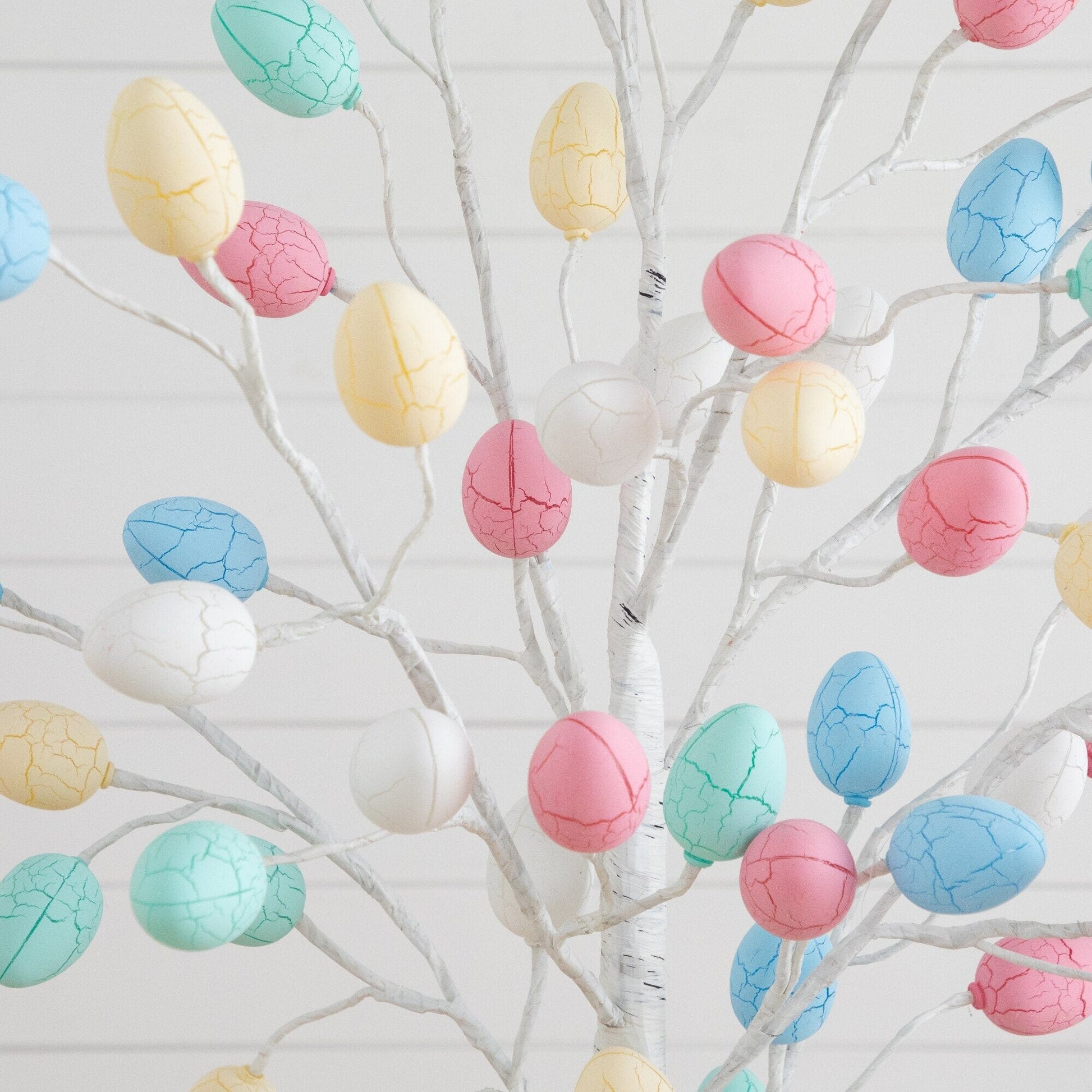 6' Pre-Lit Artificial Easter Twig Tree with 96 pastel egg-shaped LED Ornaments on Tampa Home & Garden Store