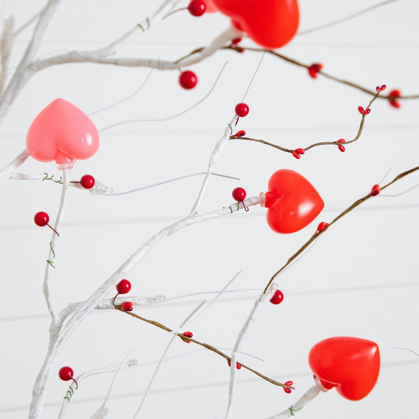 6' Pre-Lit Valentine's Twig Tree with 96 heart-shaped LED lights and red berries Nearly Natural on Tampa Home & Garden Store