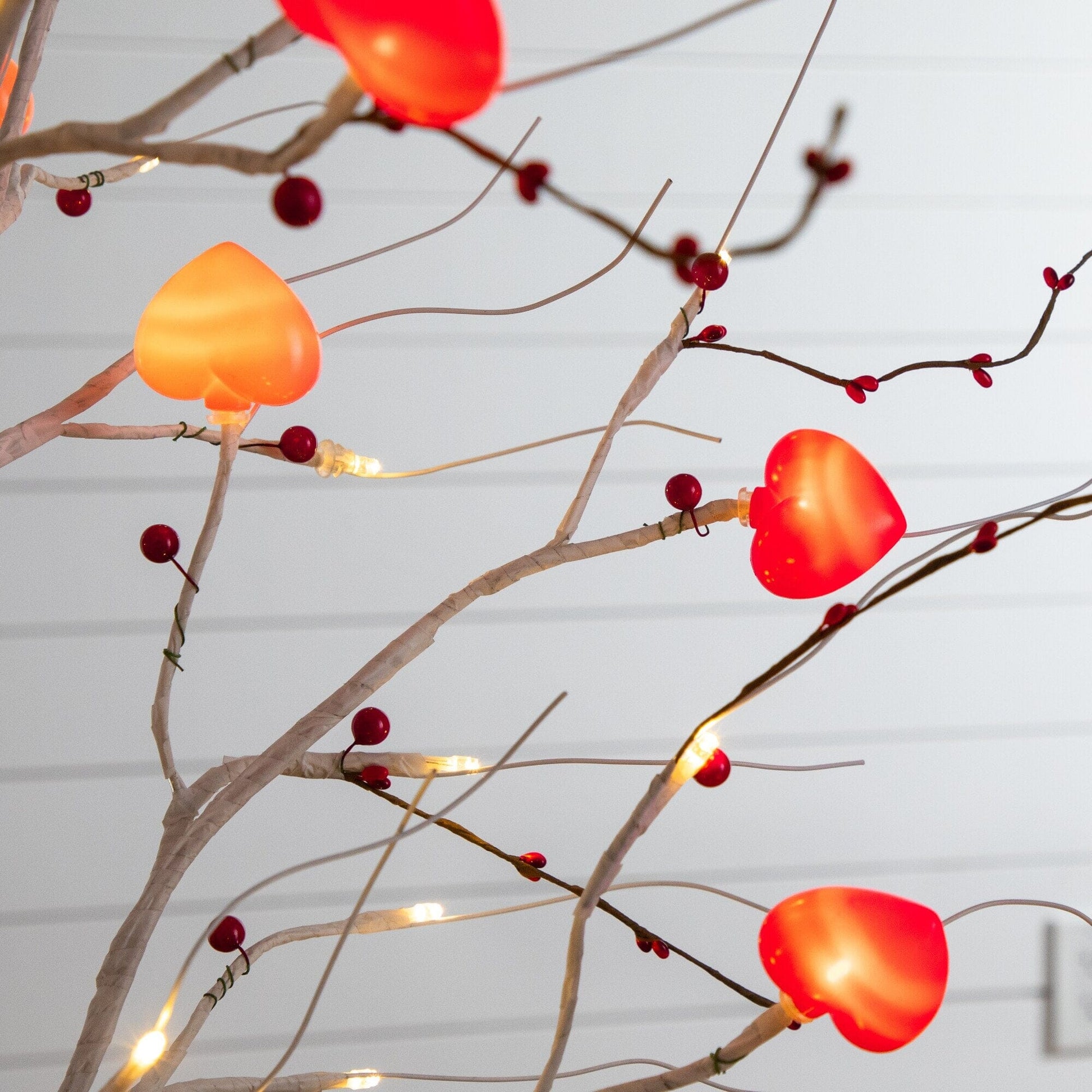 6' Pre-lit Nearly Natural Valentine twig tree with 96 heart-shaped LED lights and red berries on Tampa Home & Garden Store