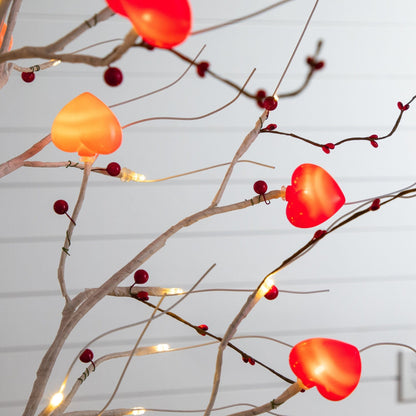6' Pre-lit Nearly Natural Valentine twig tree with 96 heart-shaped LED lights and red berries on Tampa Home & Garden Store