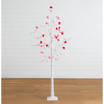 Nearly Natural 6 ft Valentine's Twig Tree with 96 Heart-Shaped LED Lights and red berries on Tampa Home & Garden Store