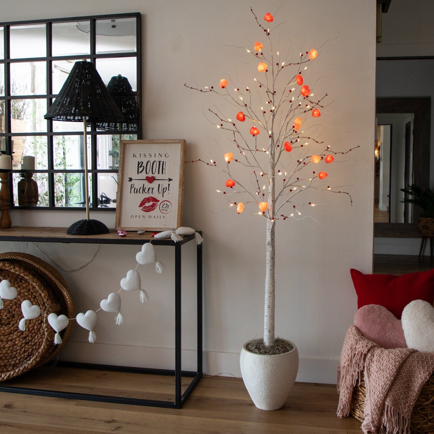 6 ft Nearly Natural Pre-Lit Valentine's Twig Tree with 96 heart LEDs and red berries on Tampa Home & Garden Store