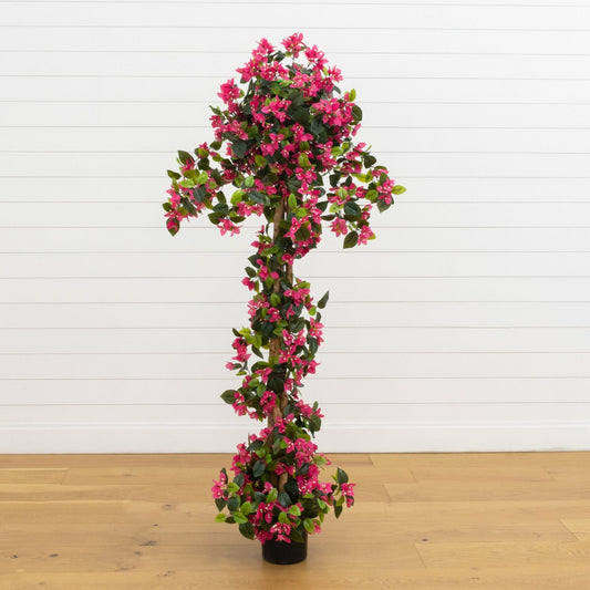 Nearly Natural 6' UV resistant artificial spiral bougainvillea tree with pink blooms in pot on Tampa Home & Garden Store