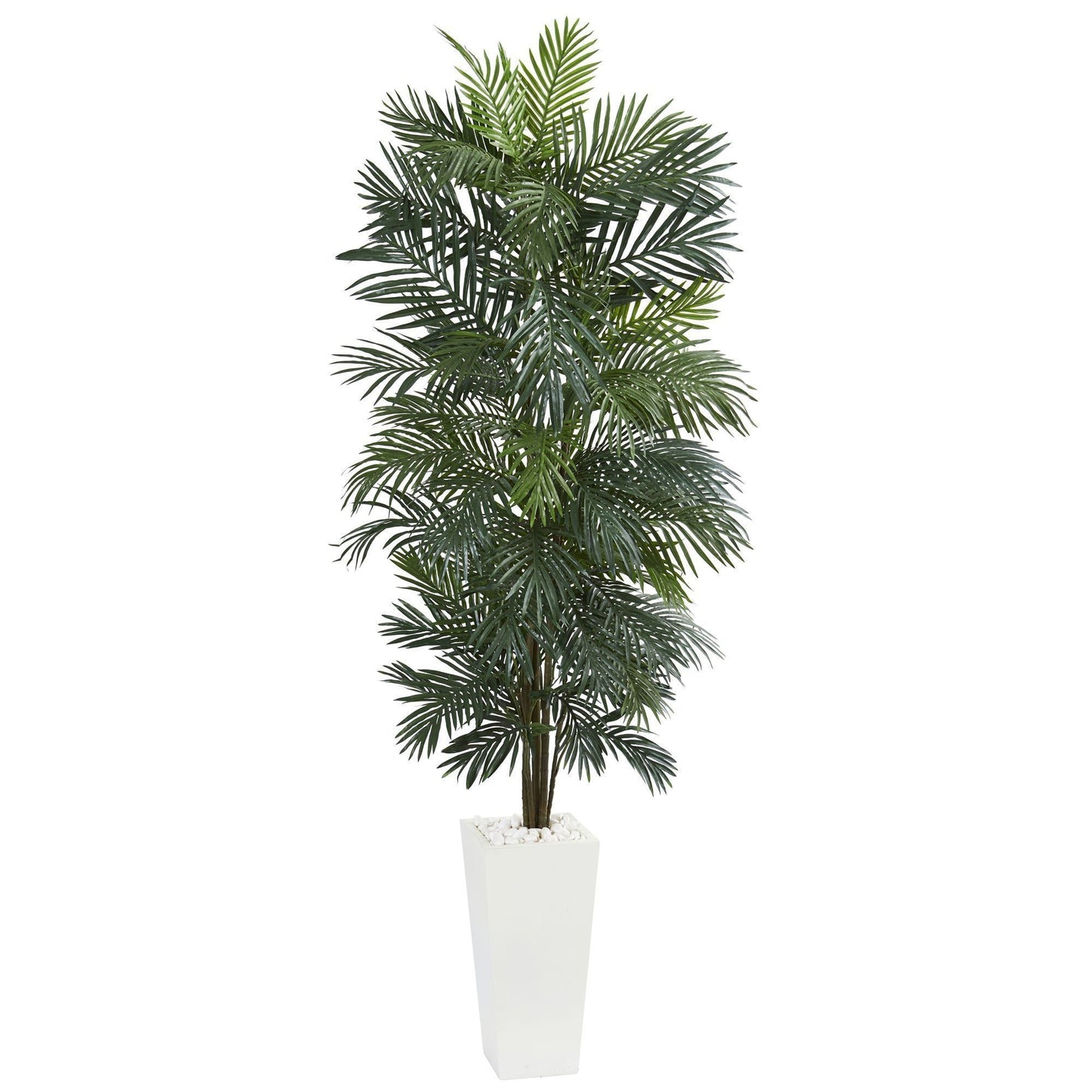 7 ft Areca artificial tree in white tower planter with pebbles Nearly Natural on Tampa Home & Garden Store