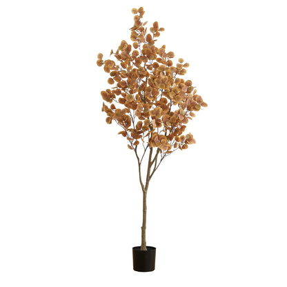 Tree Nearly Natural 7 ft artificial autumn eucalyptus with golden leaves in a black pot on Tampa Home & Garden Store