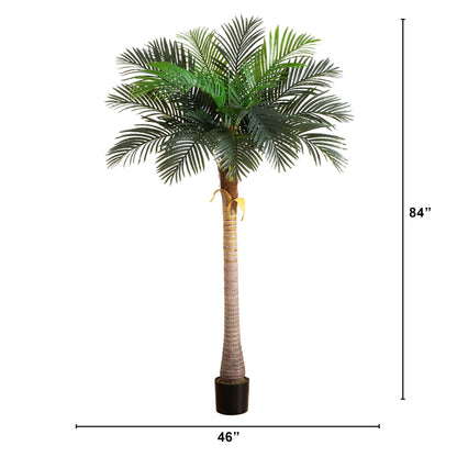7’ Artificial Coconut Palm Tree with green fronds and wrapped trunk in black planter on Tampa Home & Garden Store