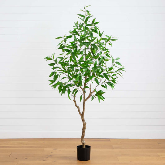 7' Artificial Long Leaf Greco Eucalyptus Tree with Real Touch Leaves - Tampa Home & Garden Store