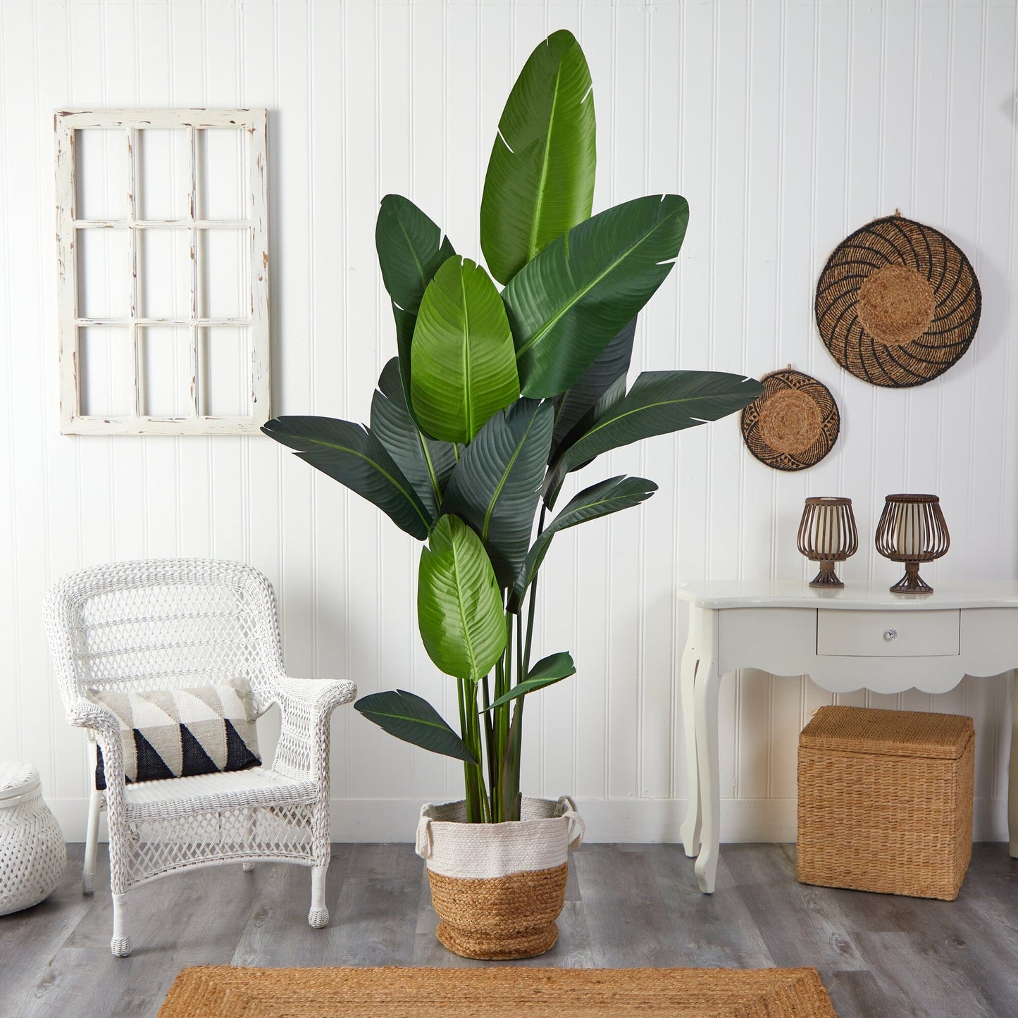 7 ft artificial Traveler's Palm Tree in handmade jute cotton basket by Nearly Natural on Tampa Home & Garden Store