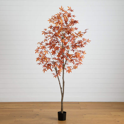 7 ft Autumn Japanese Maple Artificial Tree by Nearly Natural in planter with orange leaves on Tampa Home & Garden Store