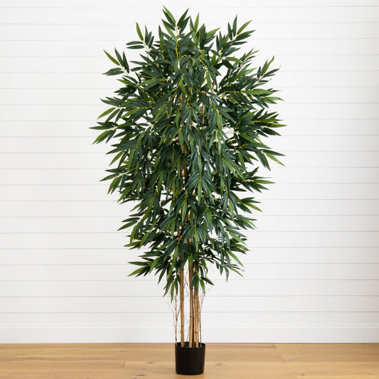 7' Biggy Style Bamboo Silk Tree Nearly Natural artificial tree with dark green slender leaves on Tampa Home & Garden Store