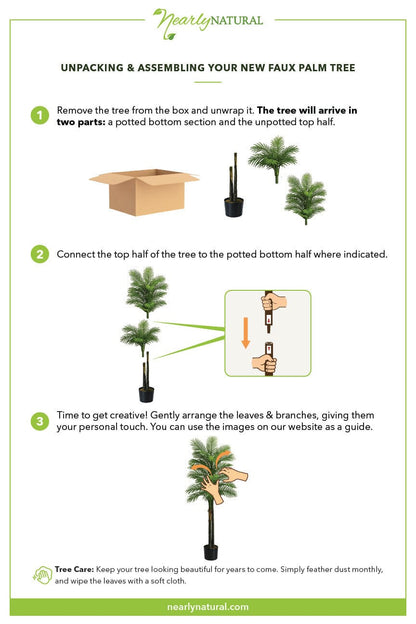 7’ Robellini Palm UV Resistant indoor/outdoor artificial Nearly Natural with assembly guide on Tampa Home & Garden Store