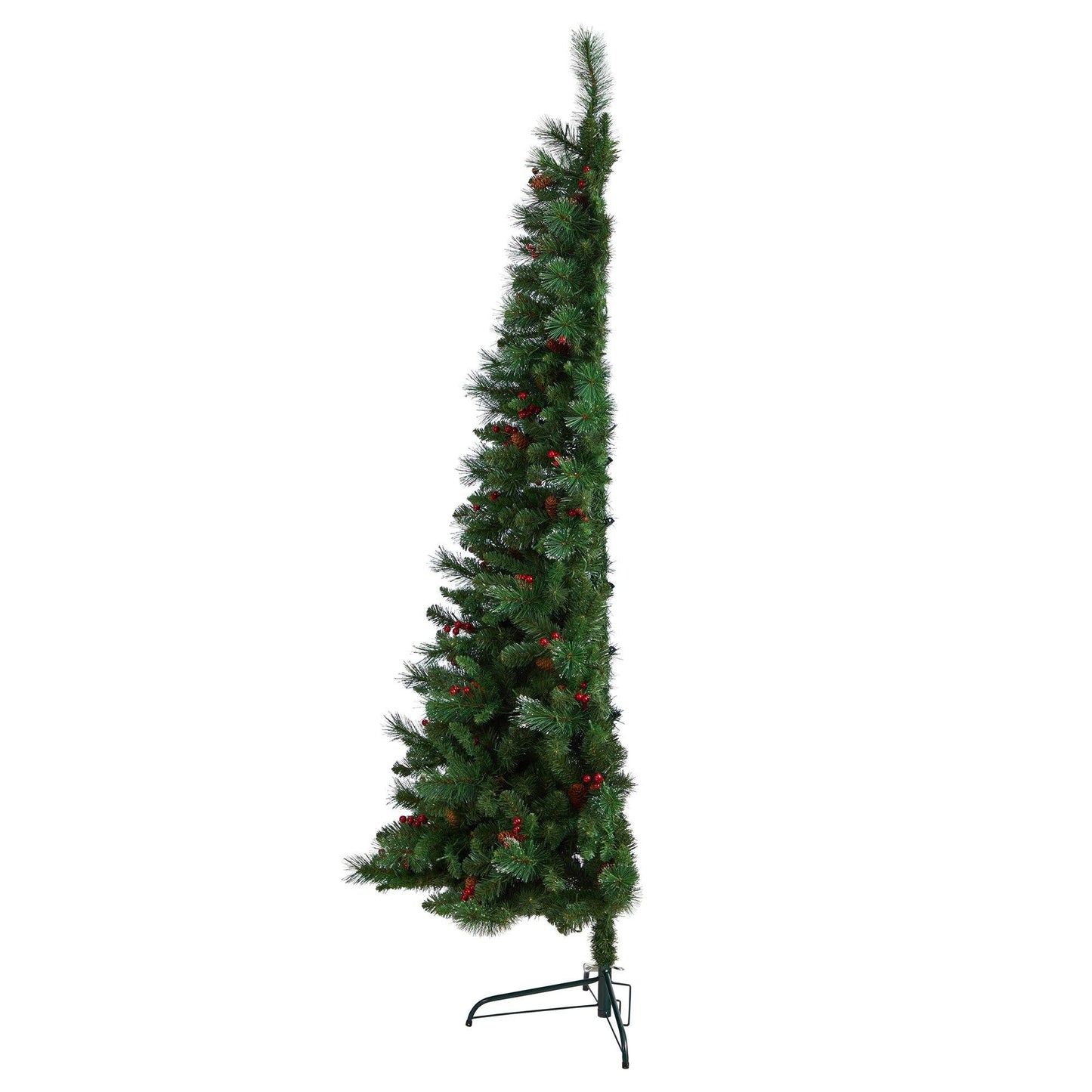 Árbol de Navidad artificial de 2,1 m de altura, plano por detrás, modelo Montreal Mountain, con piñas y bayas