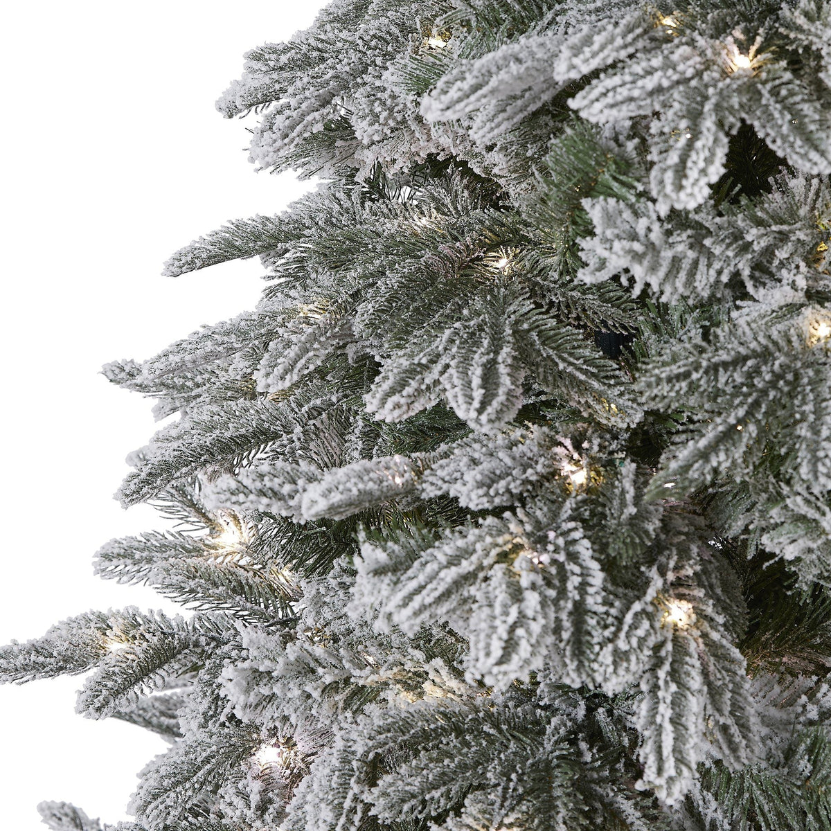 7' Flocked Colorado Mountain Fir Christmas Tree Nearly Natural snow-dusted branches and warm lights on Tampa Home & Garden Store