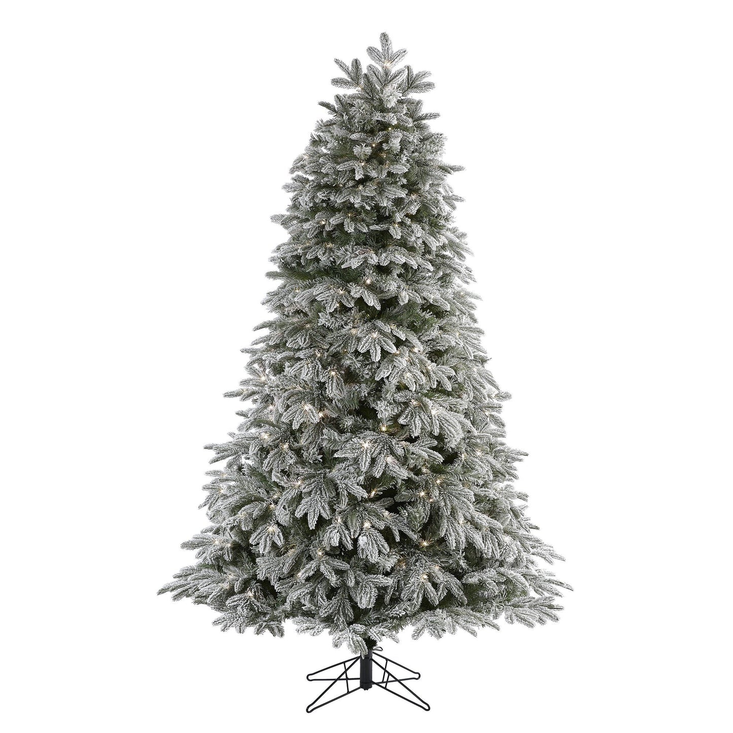7' Flocked Colorado Mountain Fir artificial Christmas tree by Nearly Natural on a metal stand on Tampa Home & Garden Store