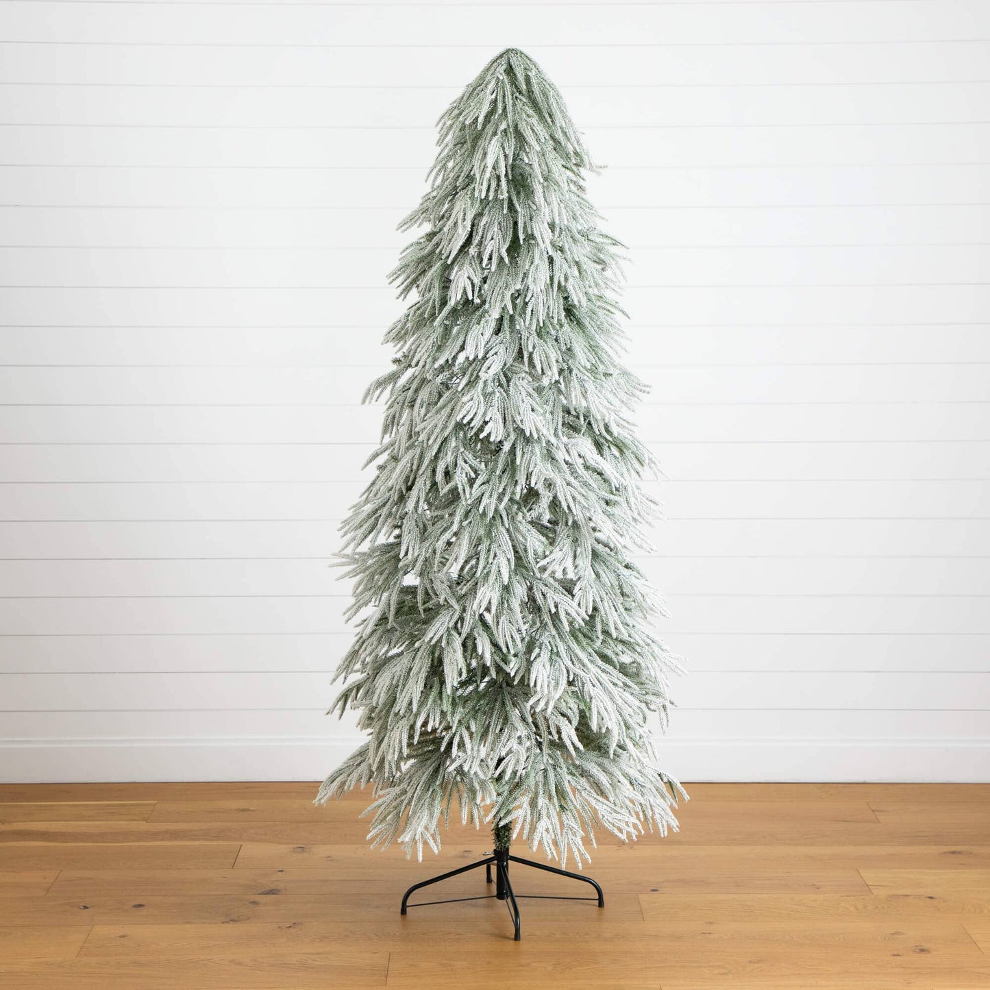 7-foot Nearly Natural flocked artificial Christmas tree with 300 LED lights, down swept on stand on Tampa Home & Garden Store