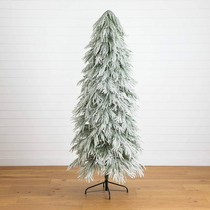 7-foot Nearly Natural flocked artificial Christmas tree with 300 LED lights, down swept on stand on Tampa Home & Garden Store