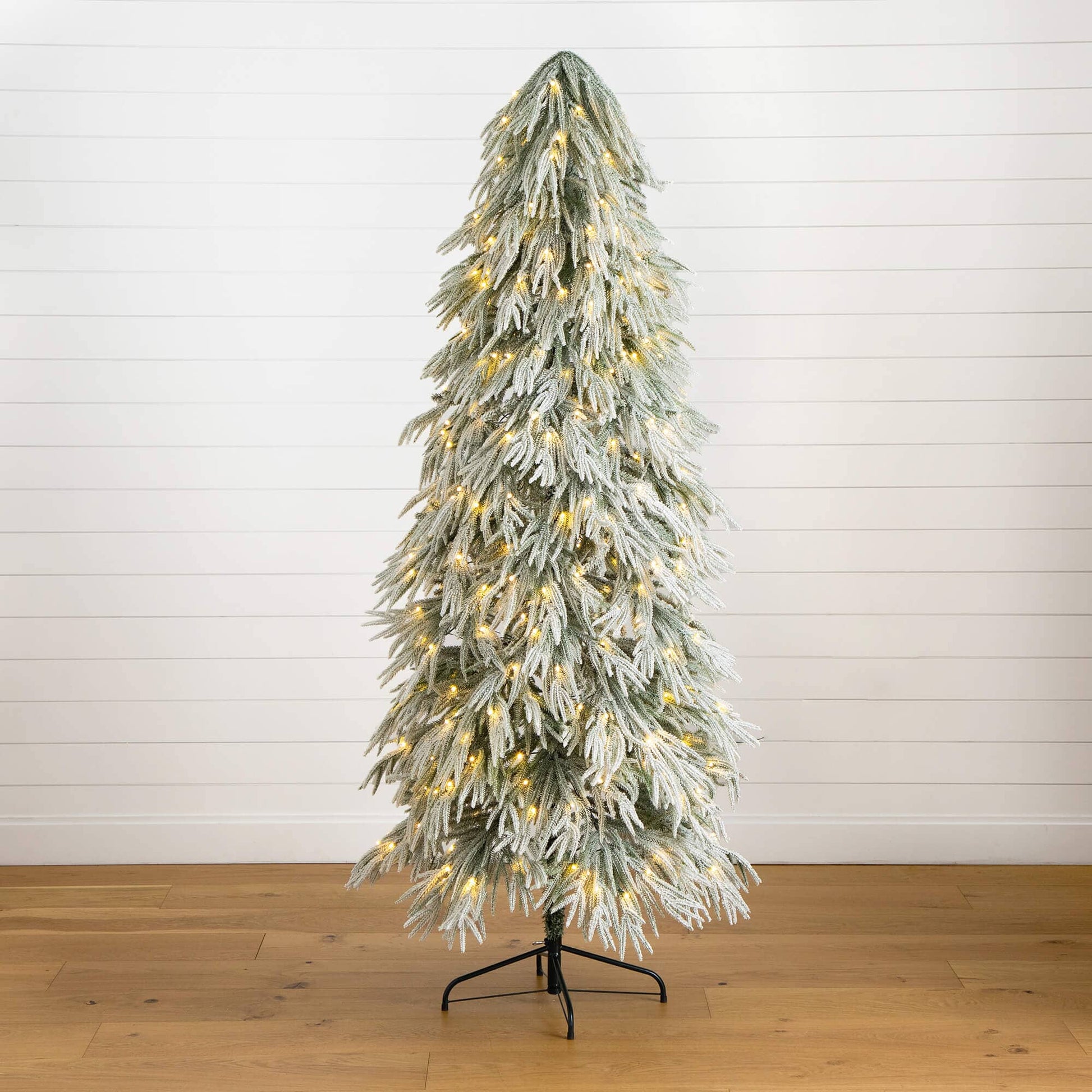 7' Flocked Down Swept Christmas tree with 300 LED lights, Nearly Natural, frosted needles on Tampa Home & Garden Store