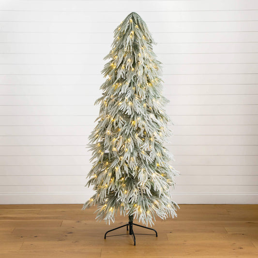 7' Flocked Down Swept Christmas tree with 300 LED lights, Nearly Natural, frosted needles on Tampa Home & Garden Store