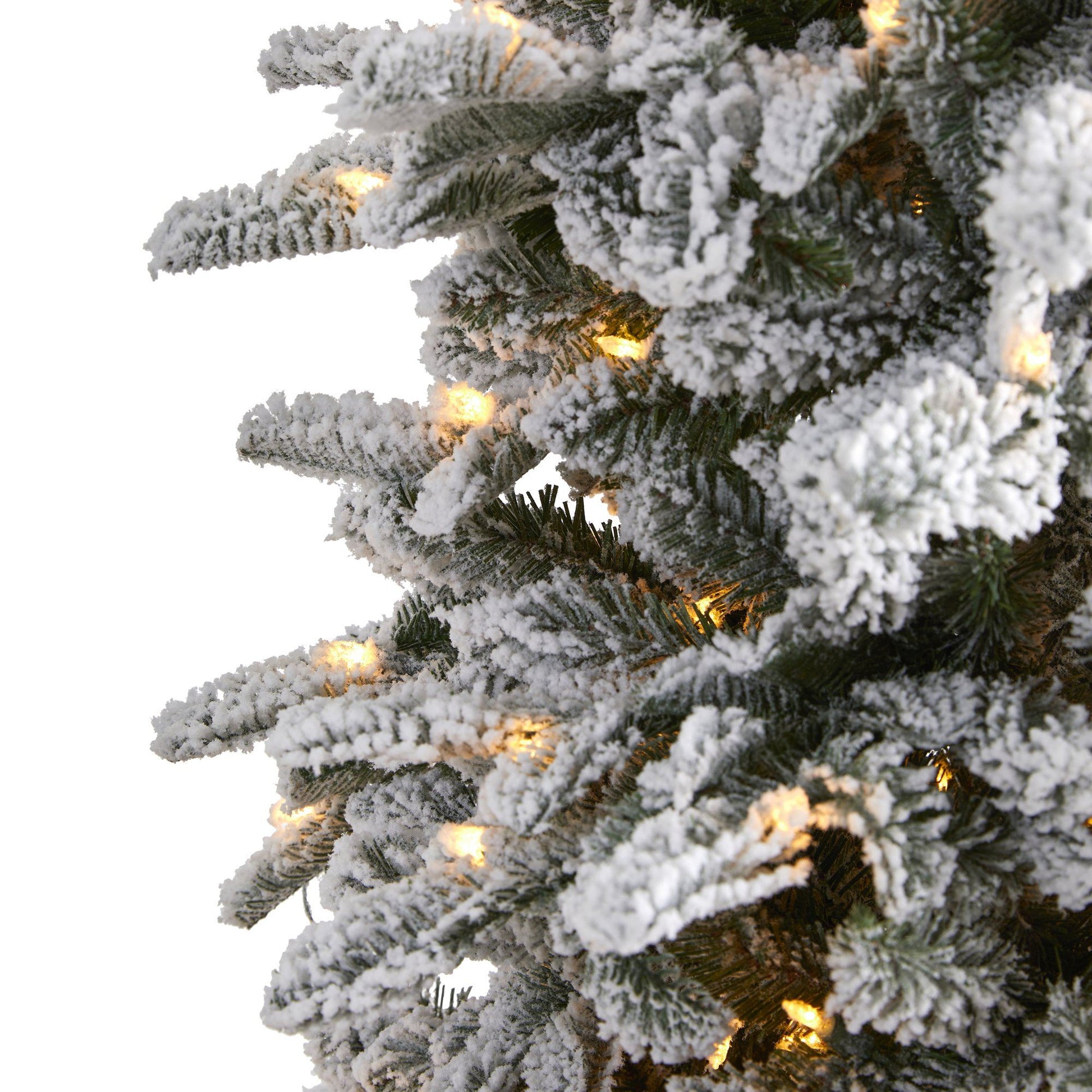 7 ft flocked North Carolina fir tree with 550 warm white lights and 2090 bendable branches on Tampa Home & Garden Store