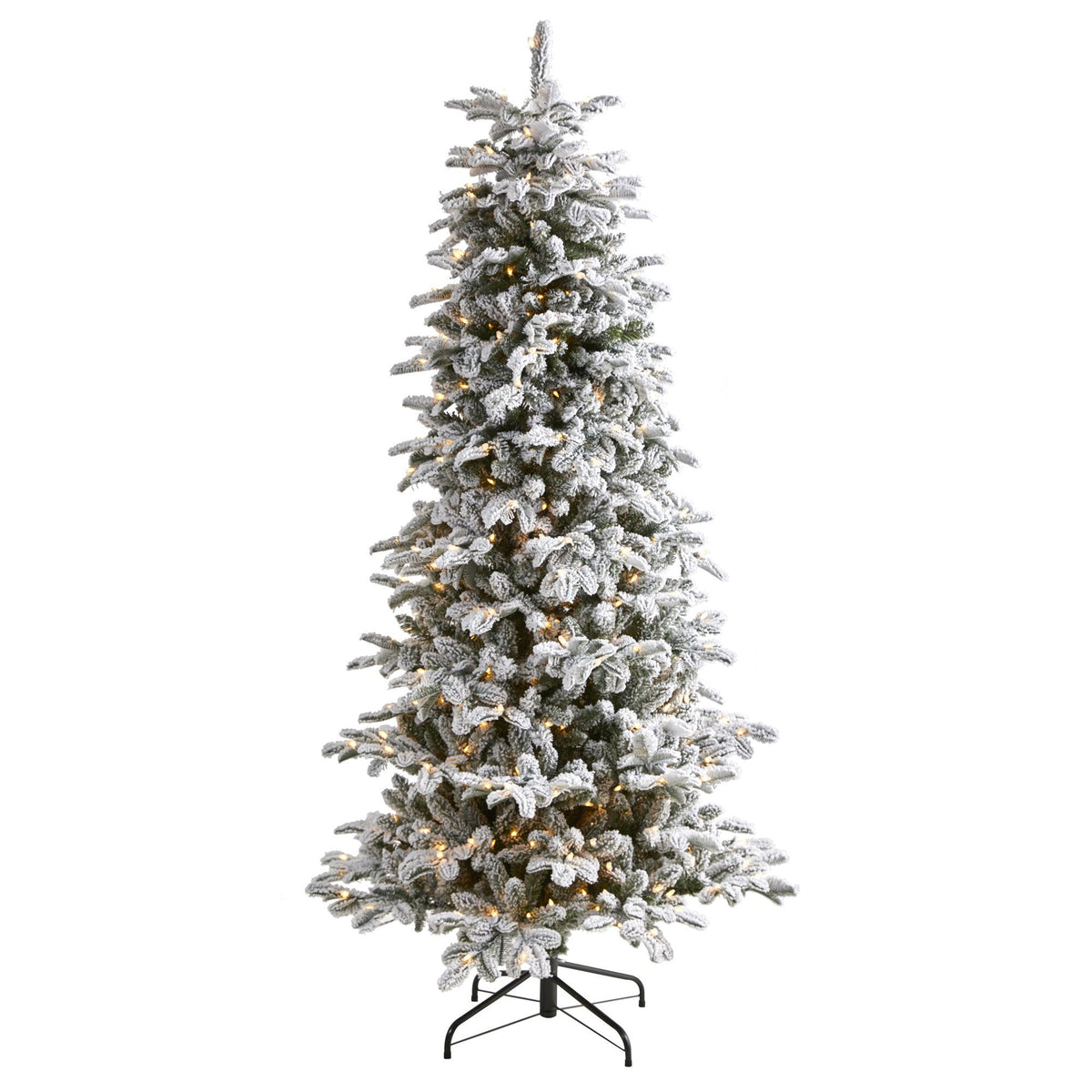 7ft flocked NC fir Christmas tree by Nearly Natural with 550 lights and 2090 bendable branches on Tampa Home & Garden Store