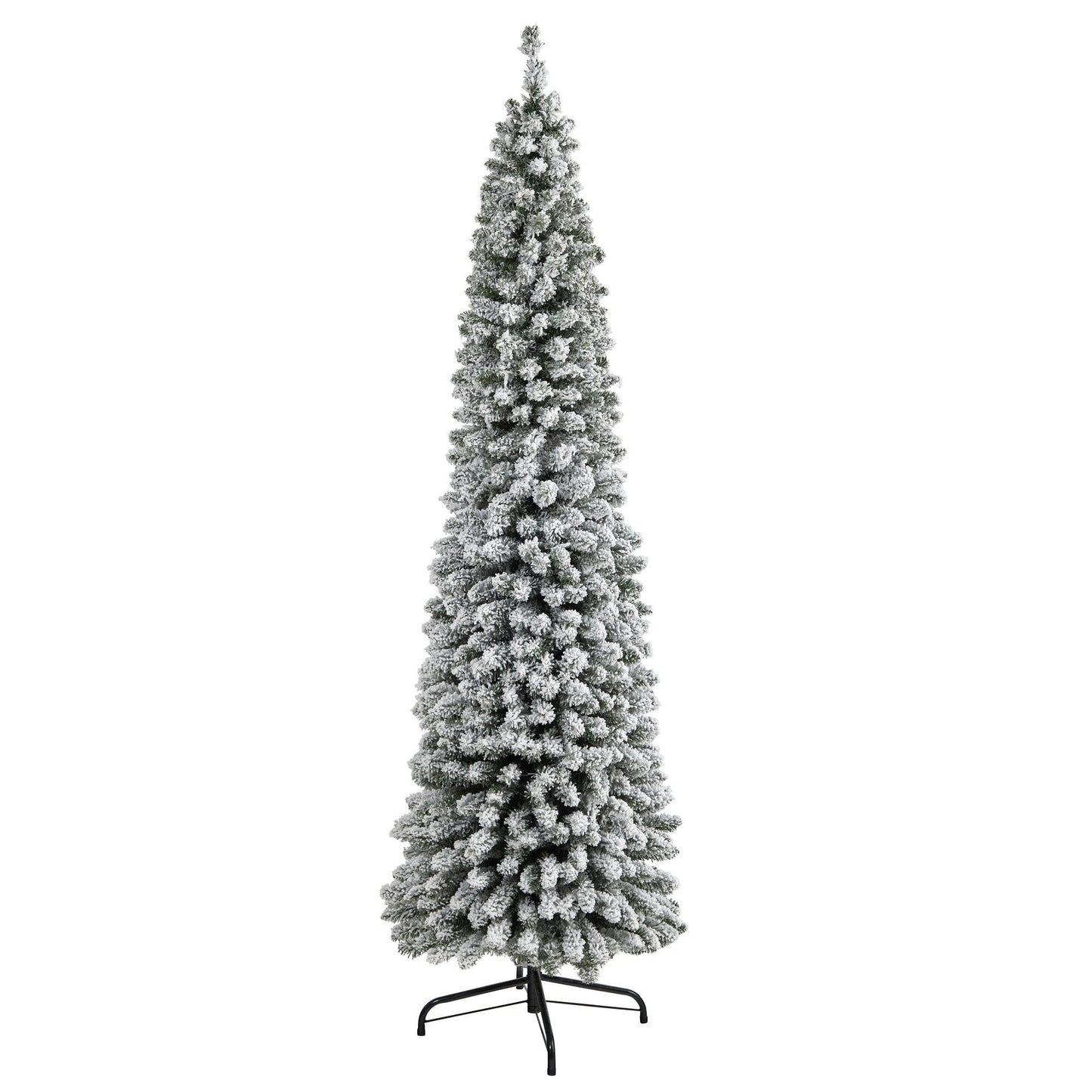 7 ft Nearly Natural flocked pencil Christmas tree with 574 bendable branches on a metal stand on Tampa Home & Garden Store