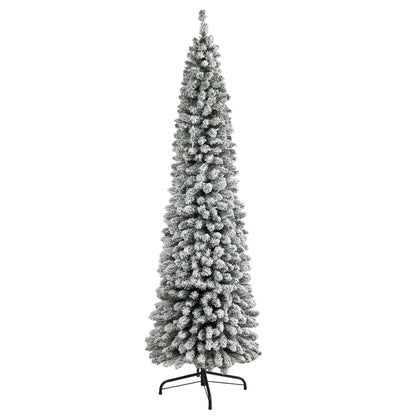 7 ft Nearly Natural flocked pencil Christmas tree with 574 bendable branches on a metal stand on Tampa Home & Garden Store