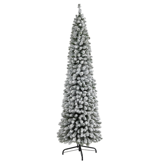 7 ft Nearly Natural flocked pencil Christmas tree with 574 bendable branches on a metal stand on Tampa Home & Garden Store