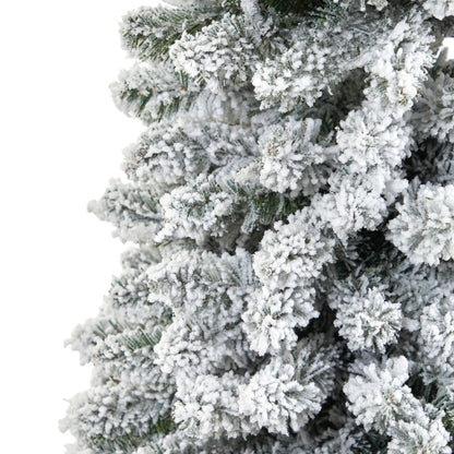 7 ft flocked pencil Christmas tree by Nearly Natural with 574 bendable branches; white flocking on Tampa Home & Garden Store