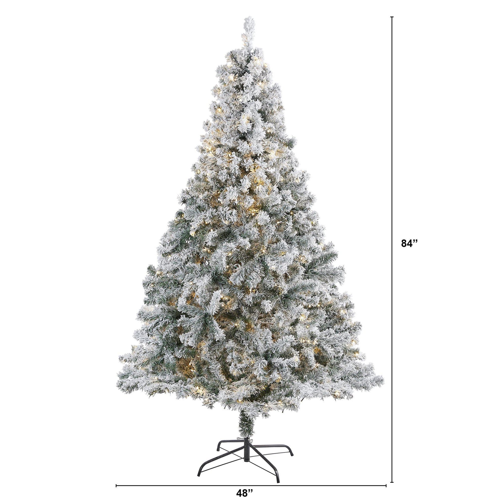 7 ft flocked spruce Christmas tree by Nearly Natural with 350 LED lights and 800 bendable branches on Tampa Home & Garden Store