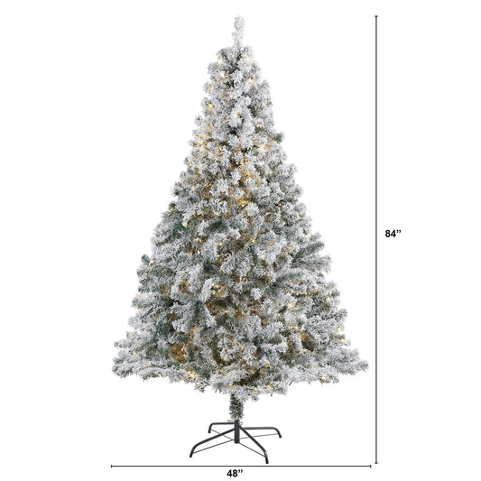 7 ft flocked spruce Christmas tree by Nearly Natural with 350 LED lights and 800 bendable branches on Tampa Home & Garden Store