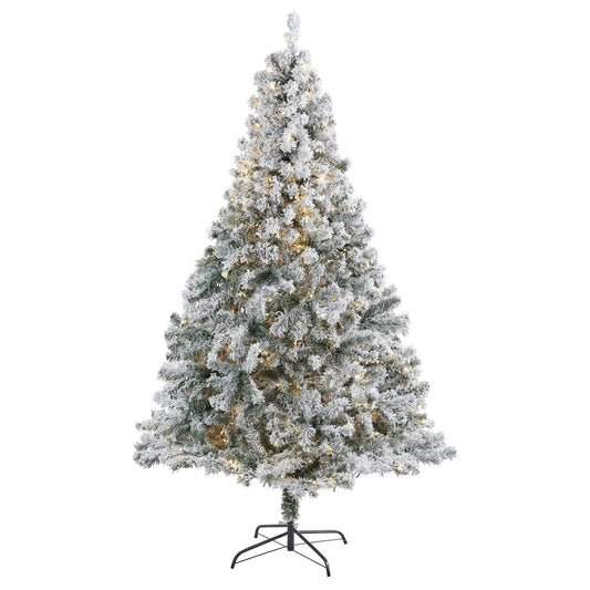 7' Flocked Spruce artificial Christmas tree by Nearly Natural with 350 clear LED lights on Tampa Home & Garden Store