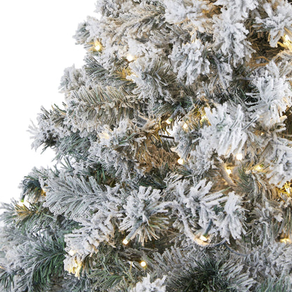 7' flocked Rock Springs Spruce Christmas tree by Nearly Natural with 350 clear LED lights on Tampa Home & Garden Store