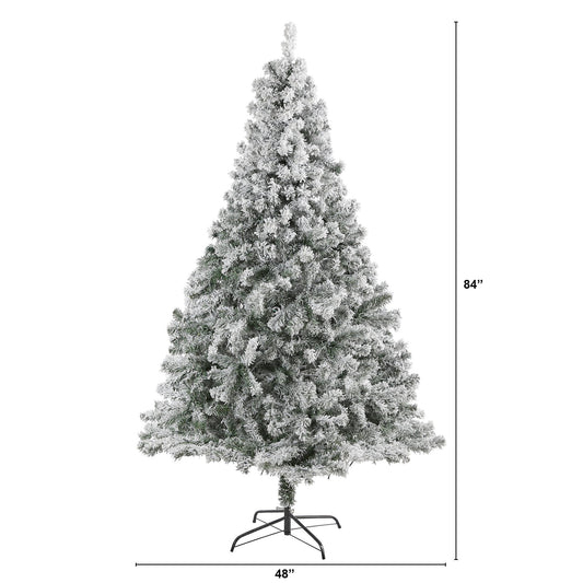 Nearly Natural 7' Flocked Rock Springs Spruce Christmas Tree with 800 bendable branches on Tampa Home & Garden Store