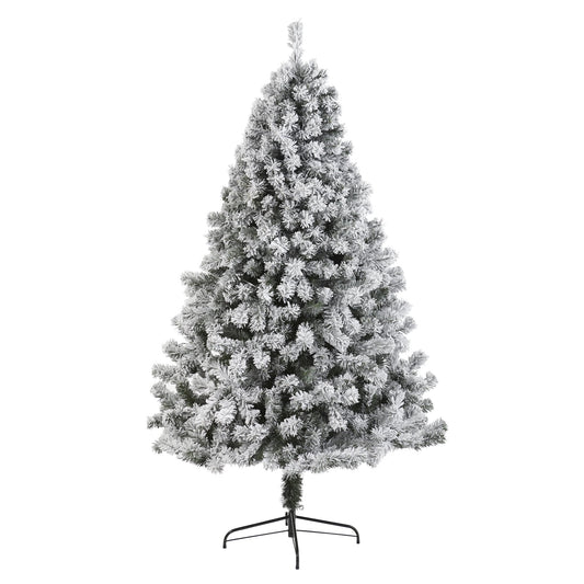 7' Flocked West Virginia Fir artificial Christmas tree Nearly Natural with snow-flocked branches on Tampa Home & Garden Store