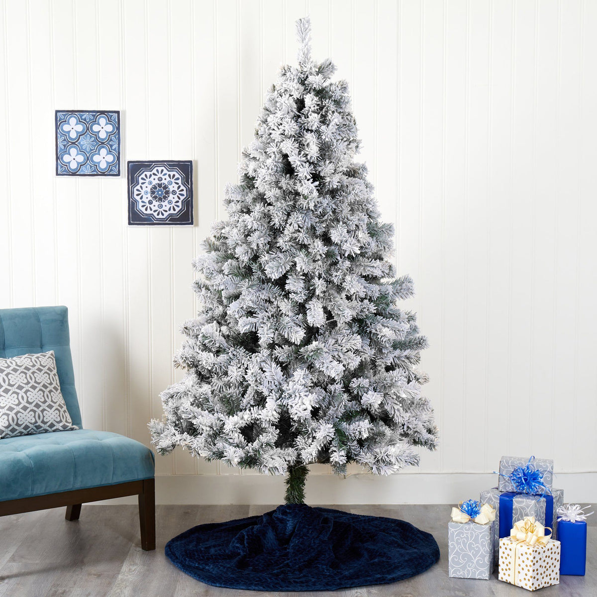 Nearly Natural 7' Flocked West Virginia Fir Artificial Christmas Tree with snow-flocked needles on Tampa Home & Garden Store