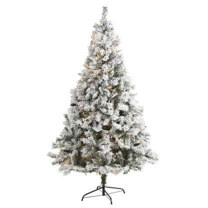 7 ft flocked white pine artificial Christmas tree with pinecones and LED lights on Tampa Home & Garden Store