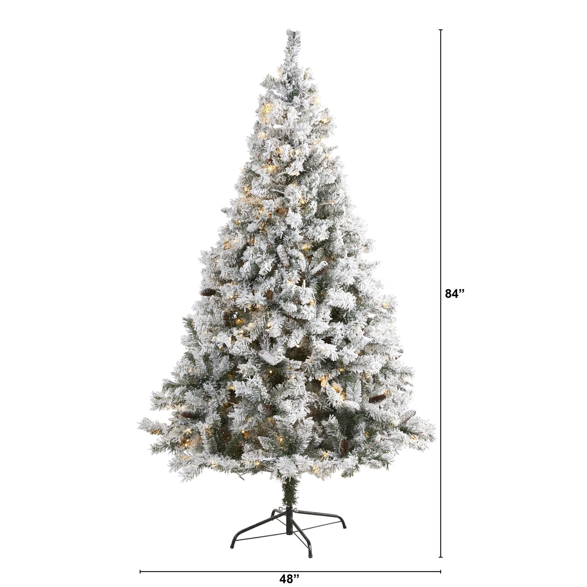 7' flocked white pine artificial Christmas tree with pinecones and 350 LED by Nearly Natural on Tampa Home & Garden Store