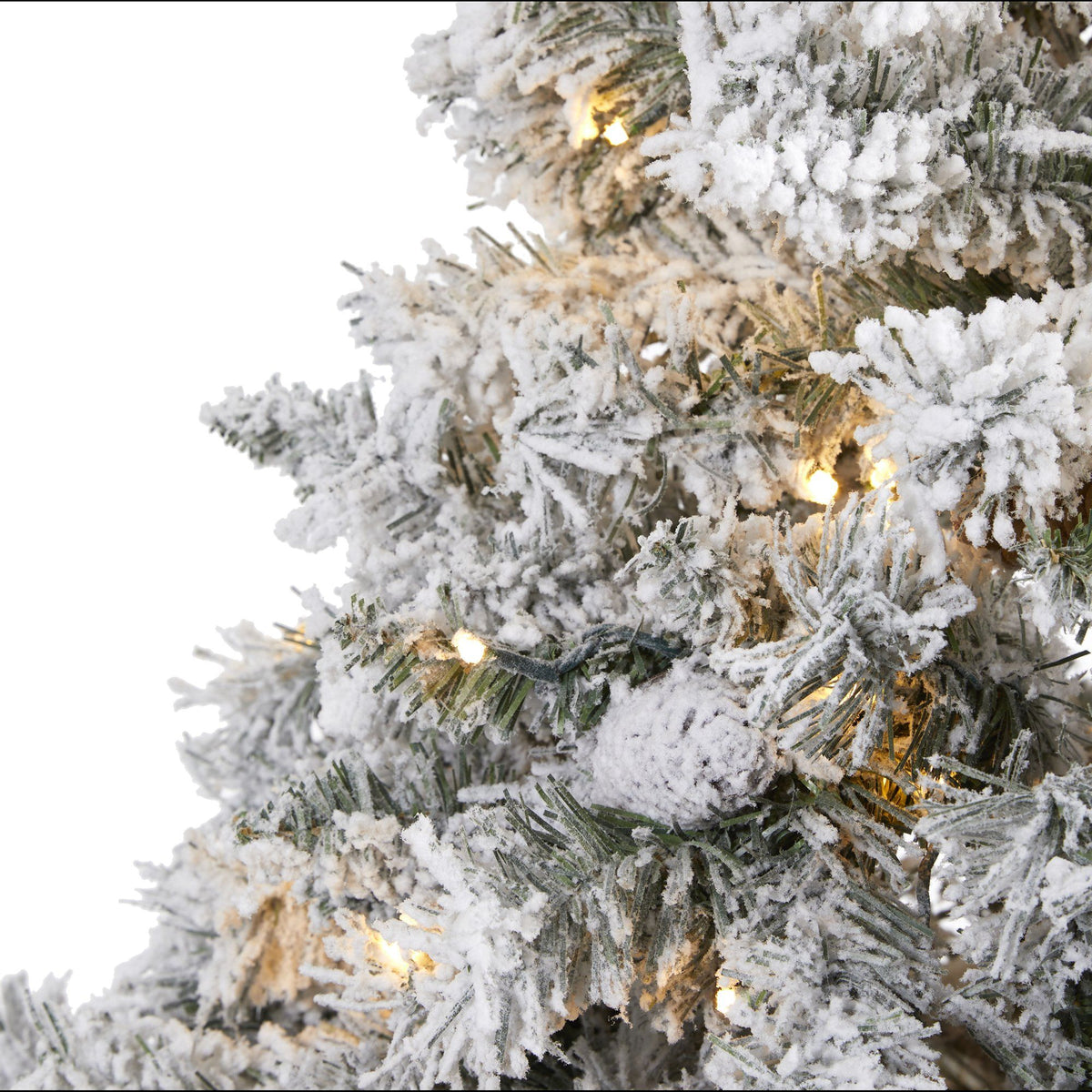 7ft Nearly Natural flocked white river mountain pine artificial Christmas tree with pinecones LEDs on Tampa Home & Garden Store