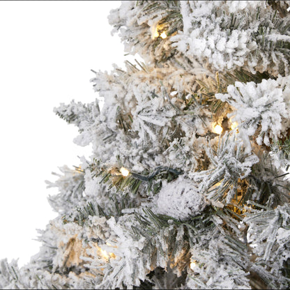 7ft Nearly Natural flocked white river mountain pine artificial Christmas tree with pinecones LEDs on Tampa Home & Garden Store
