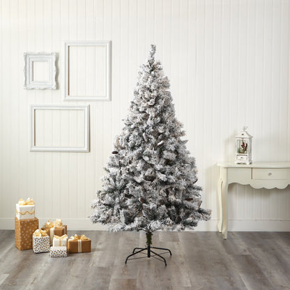 7' Flocked White River Mountain Pine artificial Christmas Tree with pinecones Nearly Natural on Tampa Home & Garden Store
