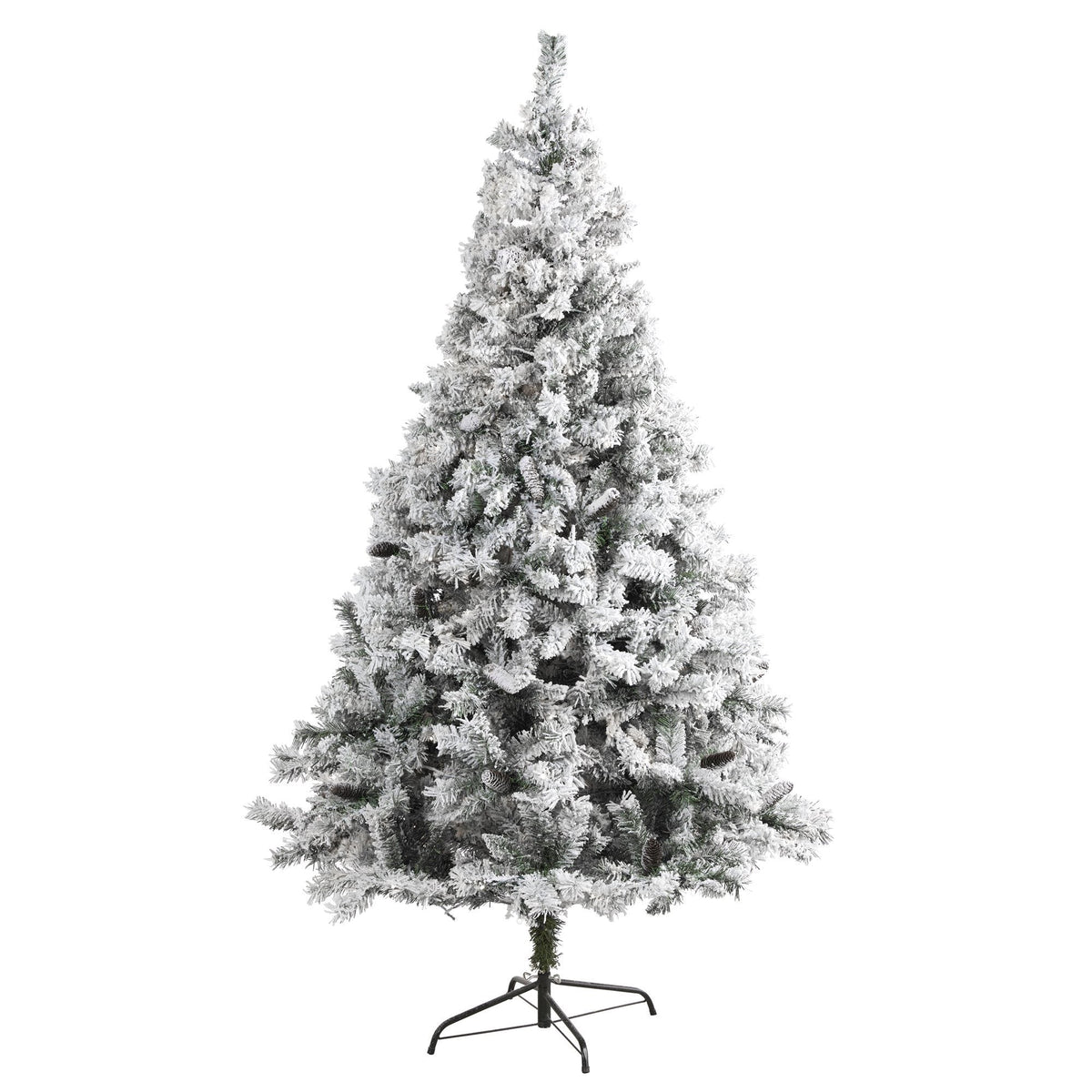 7 ft flocked white pine artificial Christmas tree with pinecones by Nearly Natural on Tampa Home & Garden Store