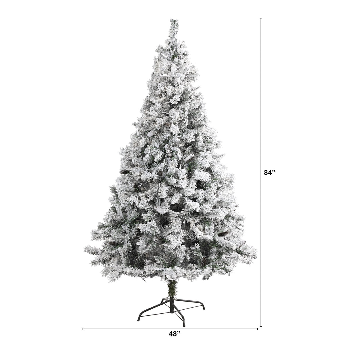 7 ft Nearly Natural flocked white river mountain pine tree with pinecones on metal stand on Tampa Home & Garden Store