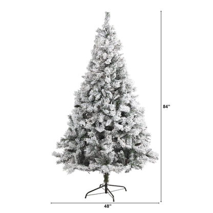 7 ft Nearly Natural flocked white river mountain pine tree with pinecones on metal stand on Tampa Home & Garden Store