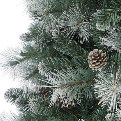 Árbol de Navidad artificial Frosted Tip British Columbia Mountain Pine con 400 luces claras, piñas y 882 ramas flexibles