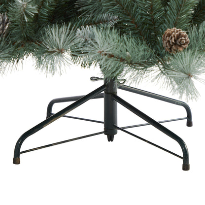 Árbol de Navidad artificial Frosted Tip British Columbia Mountain Pine con 400 luces claras, piñas y 882 ramas flexibles