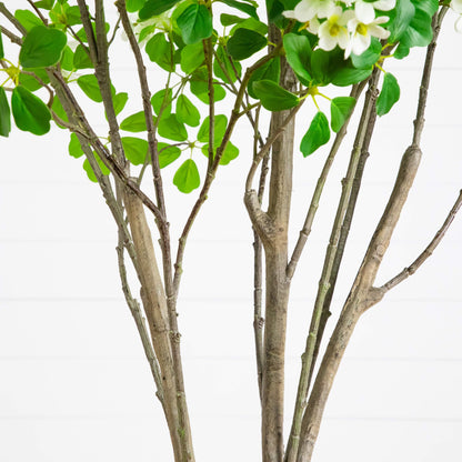 7' Artificial Dogwood Tree by Nearly Natural with stems, green leaves and white blossoms on Tampa Home & Garden Store