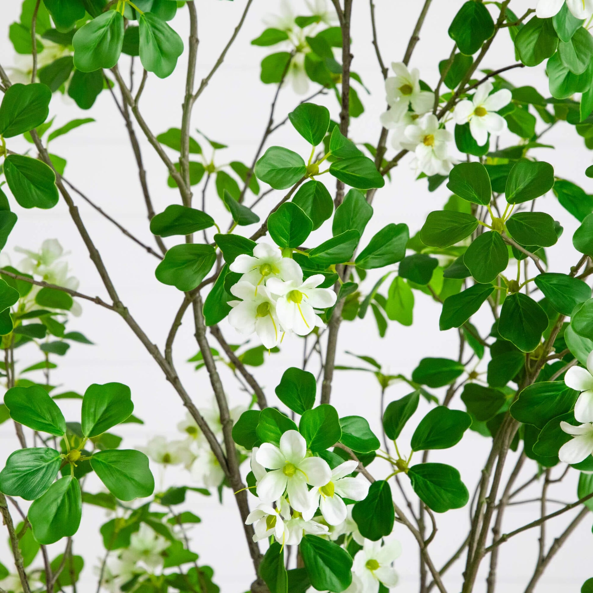 7' Nearly Natural Dogwood Tree with white blossoms, green leaves, and brown branches on Tampa Home & Garden Store