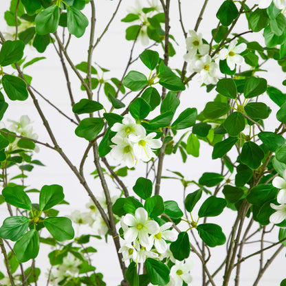 7' Nearly Natural Dogwood Tree with white blossoms, green leaves, and brown branches on Tampa Home & Garden Store
